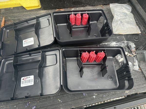 Fresh rodent bait stations prepared before placement on a Sydney property